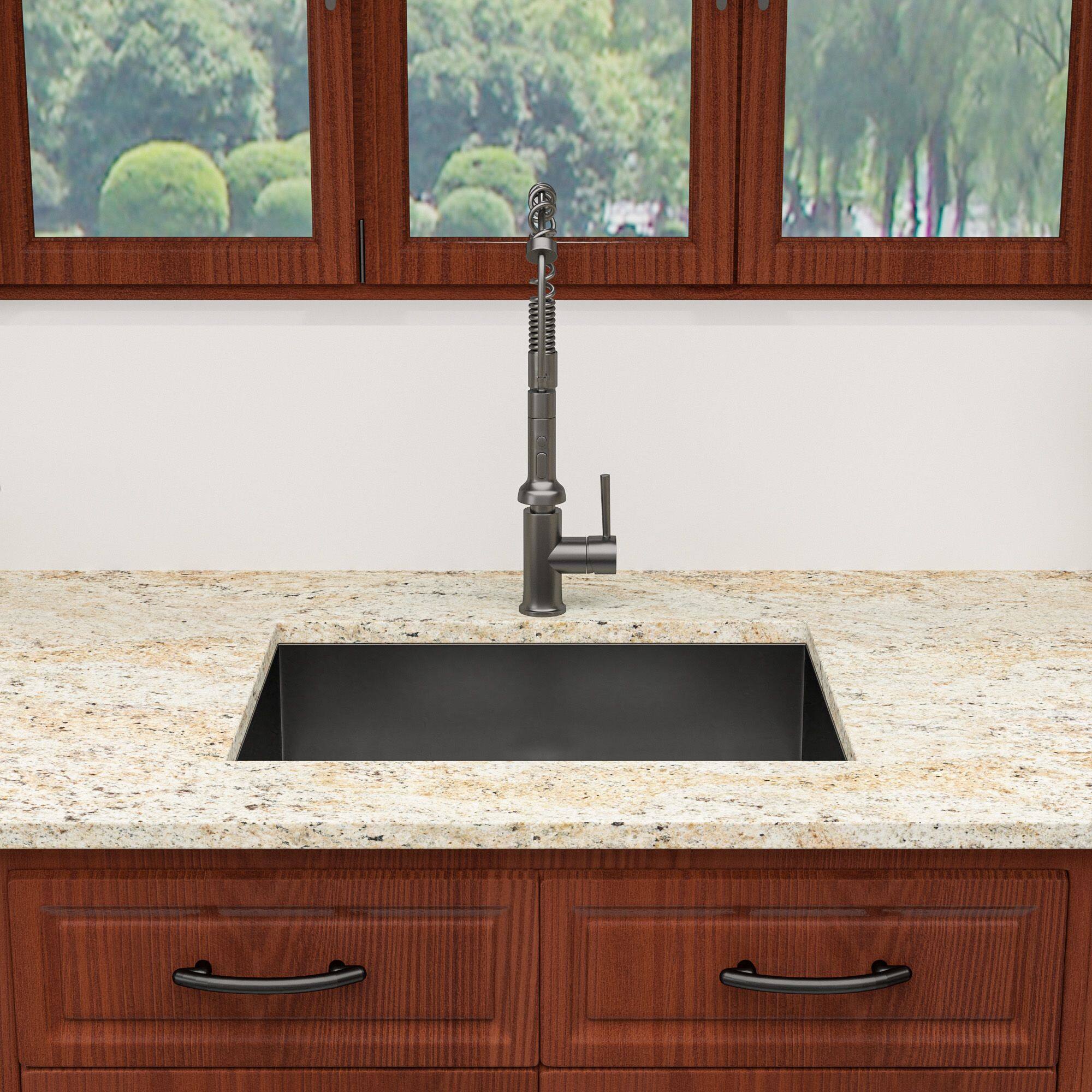 Left. Lordear - 23" x 18"x 9" Undermount Gunmetal Black Kitchen Sink Single Bowl 16 Gauge Stainless Steel Sink - Gunmetal Black.