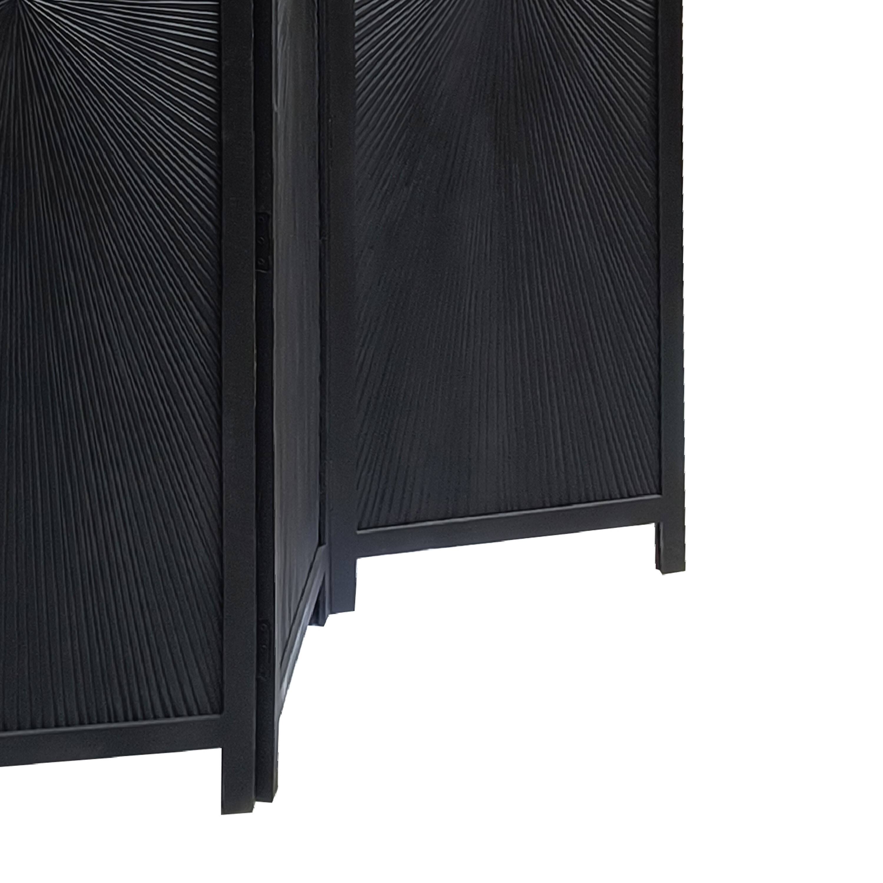 Back. Manhattan Lane - Cava 3 Panel Folding Room Divider Screen, Sunburst Design, Black Mango Wood, 60x72 Inch - Black.
