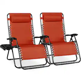 Best Choice Products - Set of 2 Extra Wide Zero Gravity Lounge Chair Recliners w/ Cup Holder - Burnt Orange