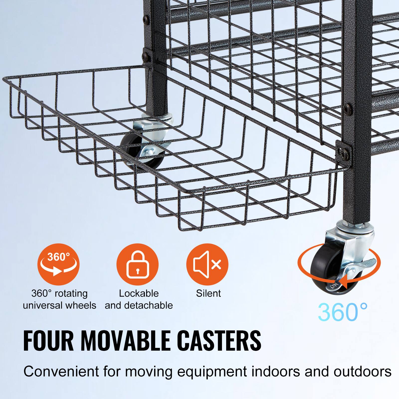 360° rotating Lockable Silent universal wheels and detachable 360° FOUR MOVABLE CASTERS Convenient for moving equipment indoors and outdoors
