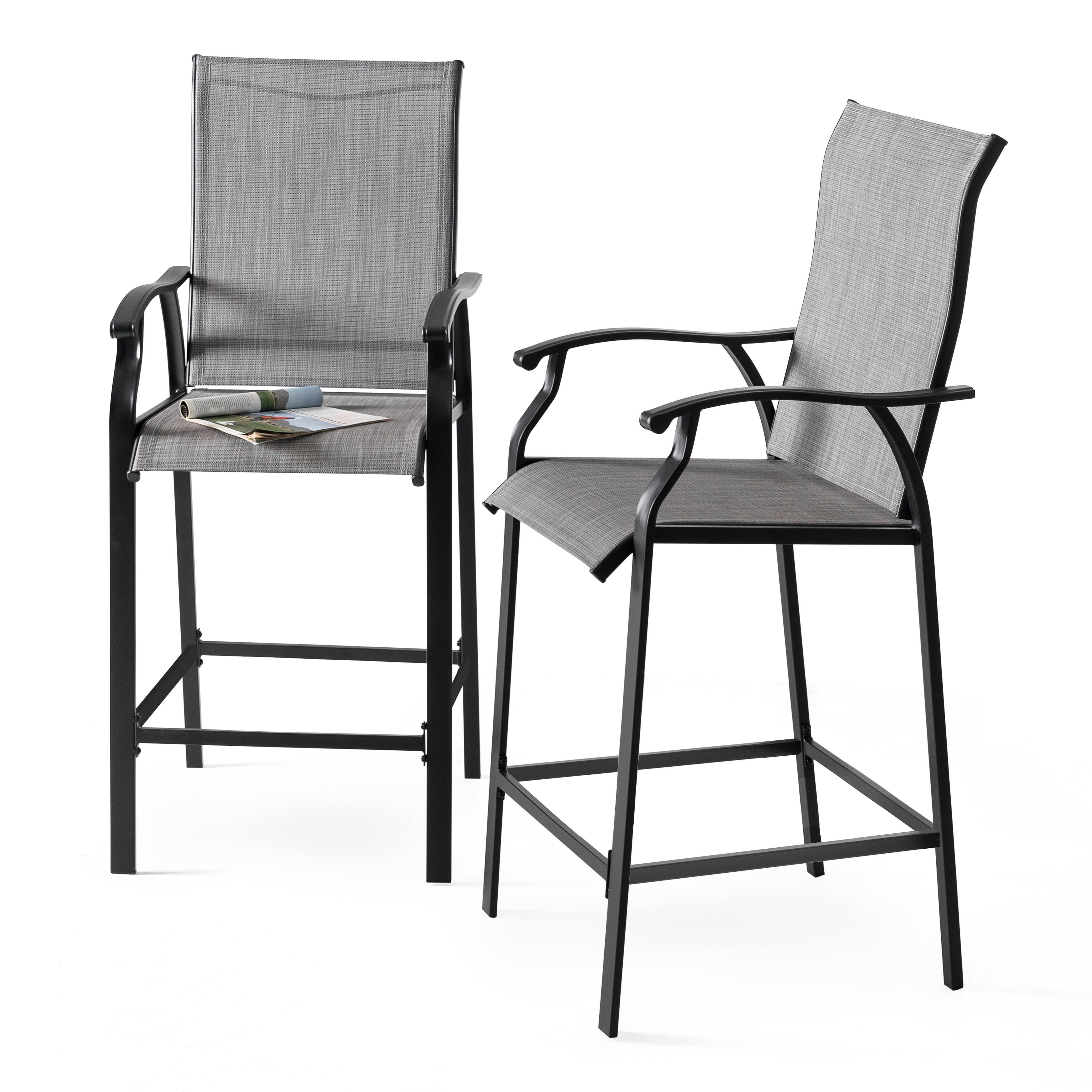 Angle. Nuu Garden - Outdoor 2-Piece Textilene Bar Stools with High Backrest, Gray - Gray.