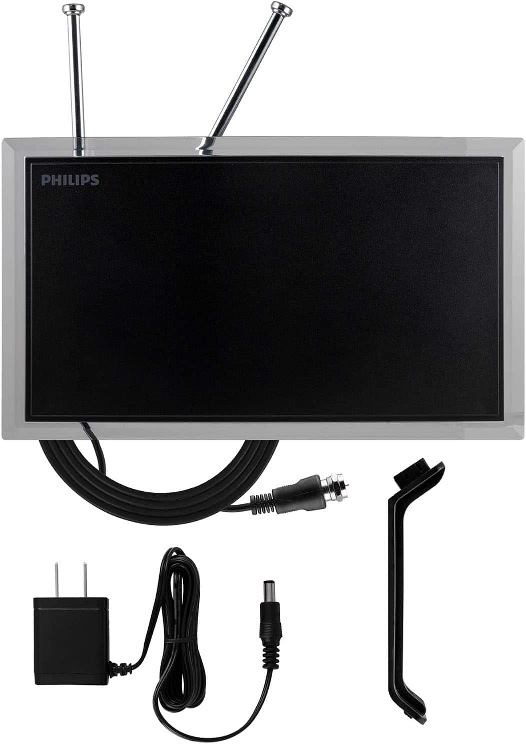 Philips - Crystal HD Indoor Amplified TV Antenna with 6' Coaxial Cable Black: Digital Signal, 50 Mile Range - Amplified Crystal Antenna
