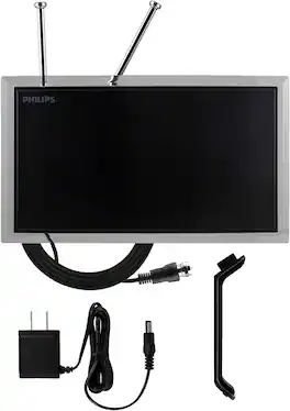 Philips - Crystal HD Indoor Amplified TV Antenna with 6' Coaxial Cable Black: Digital Signal, 50 Mile Range - Amplified Crystal Antenna