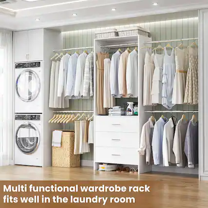Multi functional wardrobe rack fits well in the laundry room
