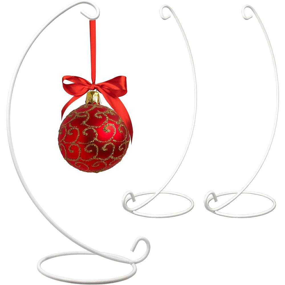 Front. PARKER SLATER - White 15" Christmas Ornament Display Stands – Set of 3, Hanging Holders - White.