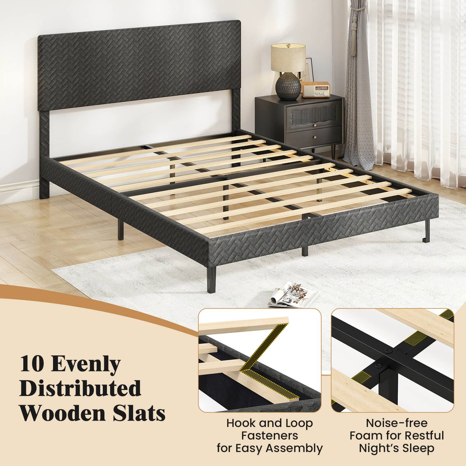10 Evenly Distributed Wooden Slats

Hook and Loop Fasteners for Easy Assembly

Noise-free Foam for Restful Night's Sleep