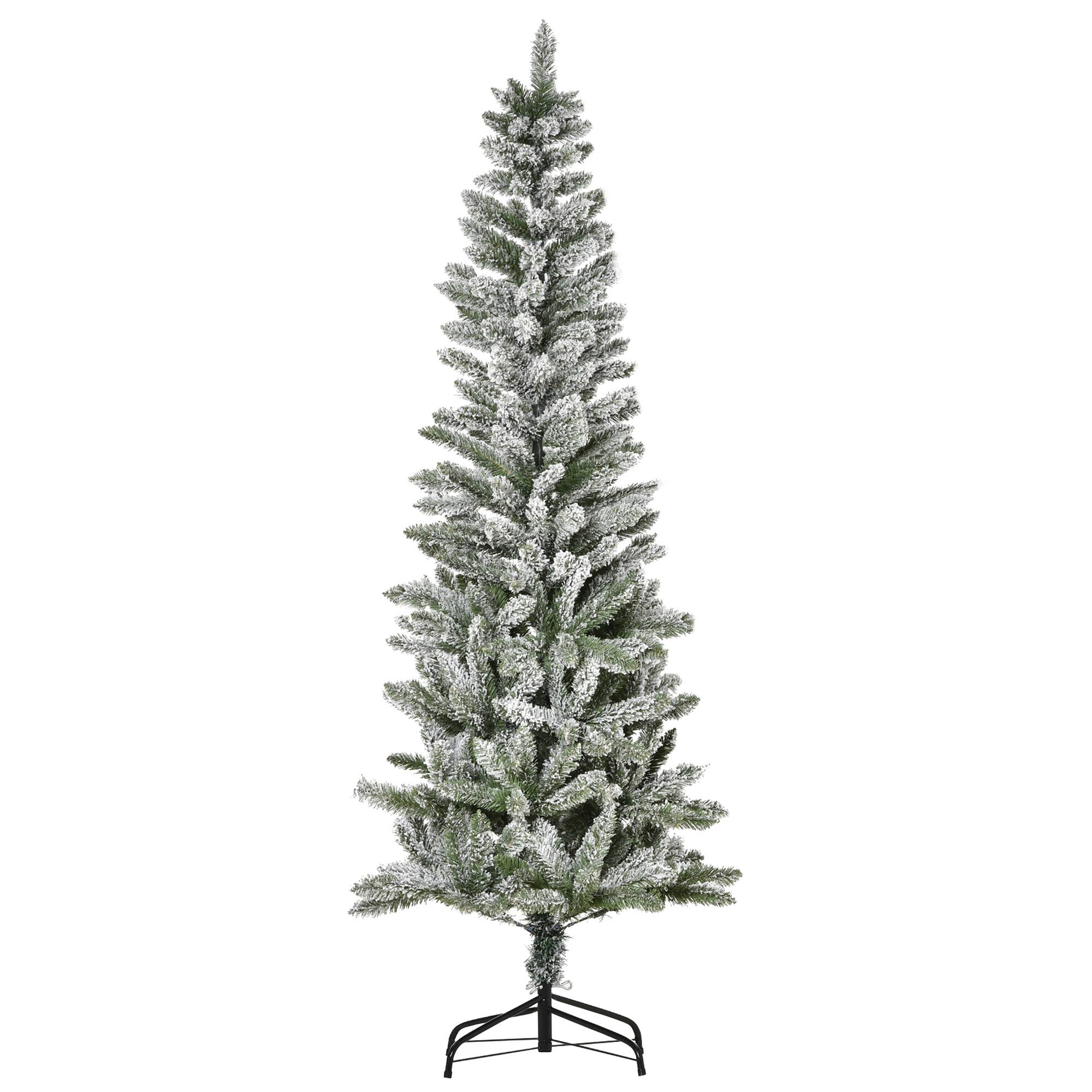 Homcom - 6ft Unlit Snow-Flocked Slim Pine Artificial Christmas Tree with Realistic Branches and 394 Tips - Green