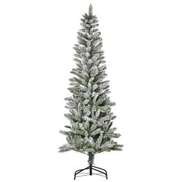Homcom - Unlit Snow-Flocked Slim Pine Artificial Christmas Tree with Realistic Branches and 394 Tips - Green