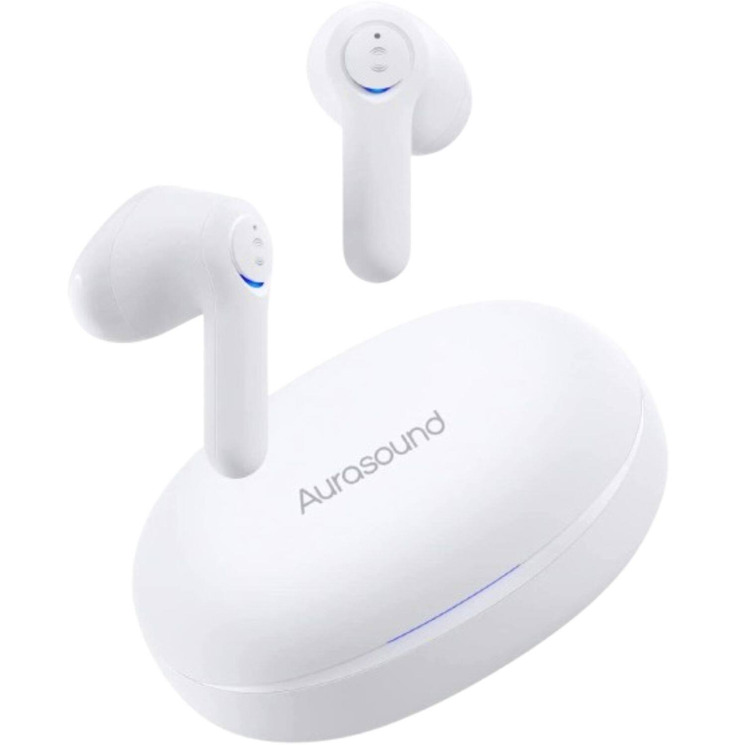 Front. Home Collection - White Bluetooth 5.1 Noise Cancelling Wireless Sport Earbuds with Built-in Microphone.