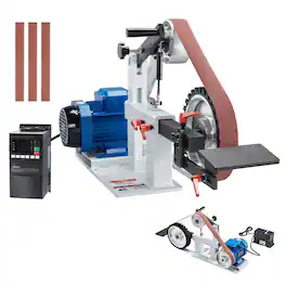 VEVOR - Belt Grinder Sander, 72 x 2-Inch Variable Speed Belt Polisher with VFD, 1500W 2HP Polishing Grinding Machine - White;Blue