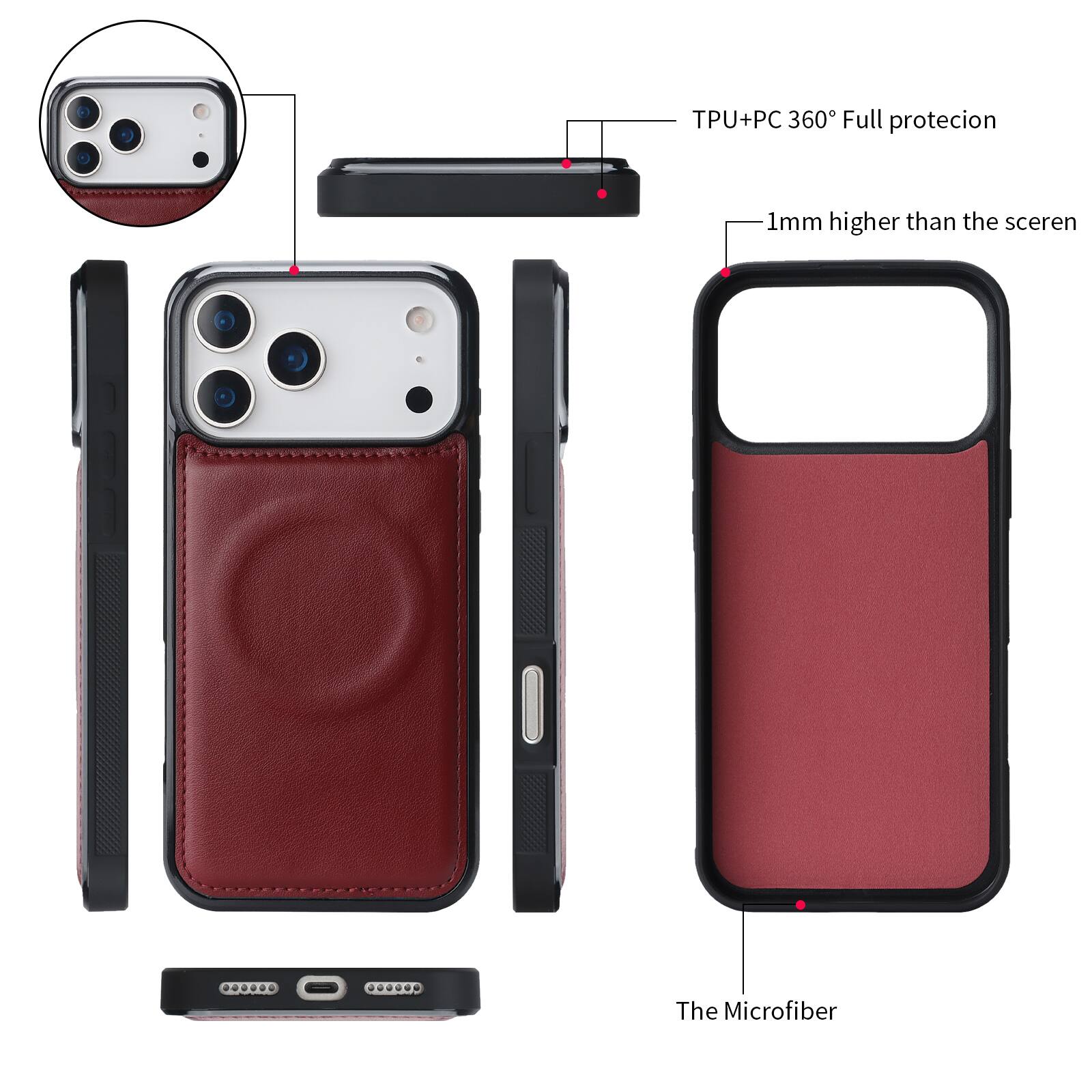 TPU+PC 360° Full protection  
1mm higher than the screen  
The Microfiber