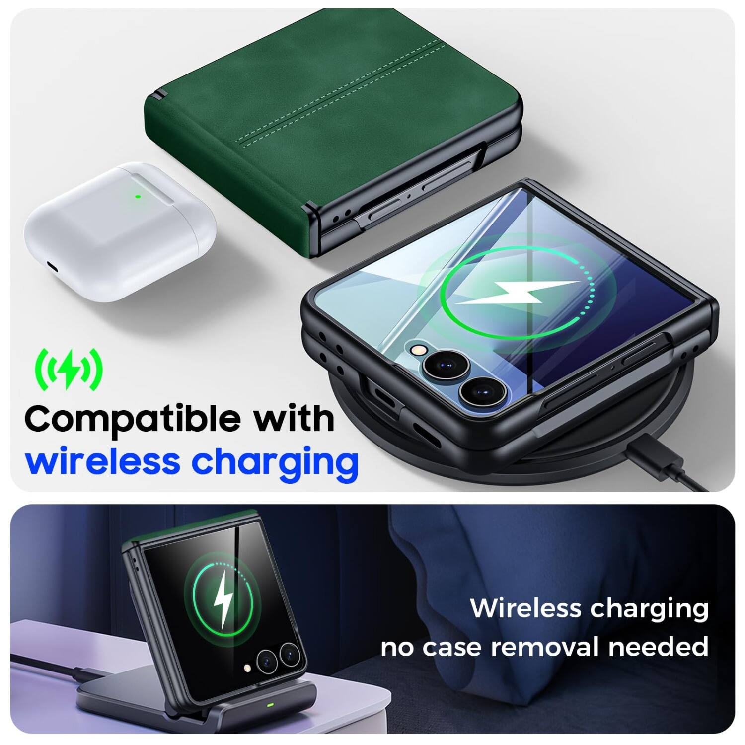 Compatible with wireless charging  
Wireless charging no case removal needed