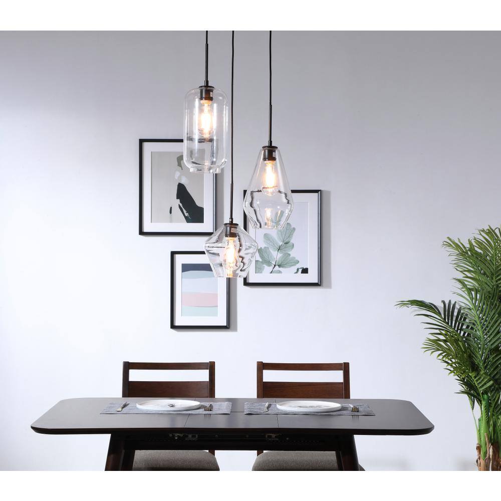 Angle. Living District - Gene 3 light Black and Clear glass pendant - Black And Clear Glass.
