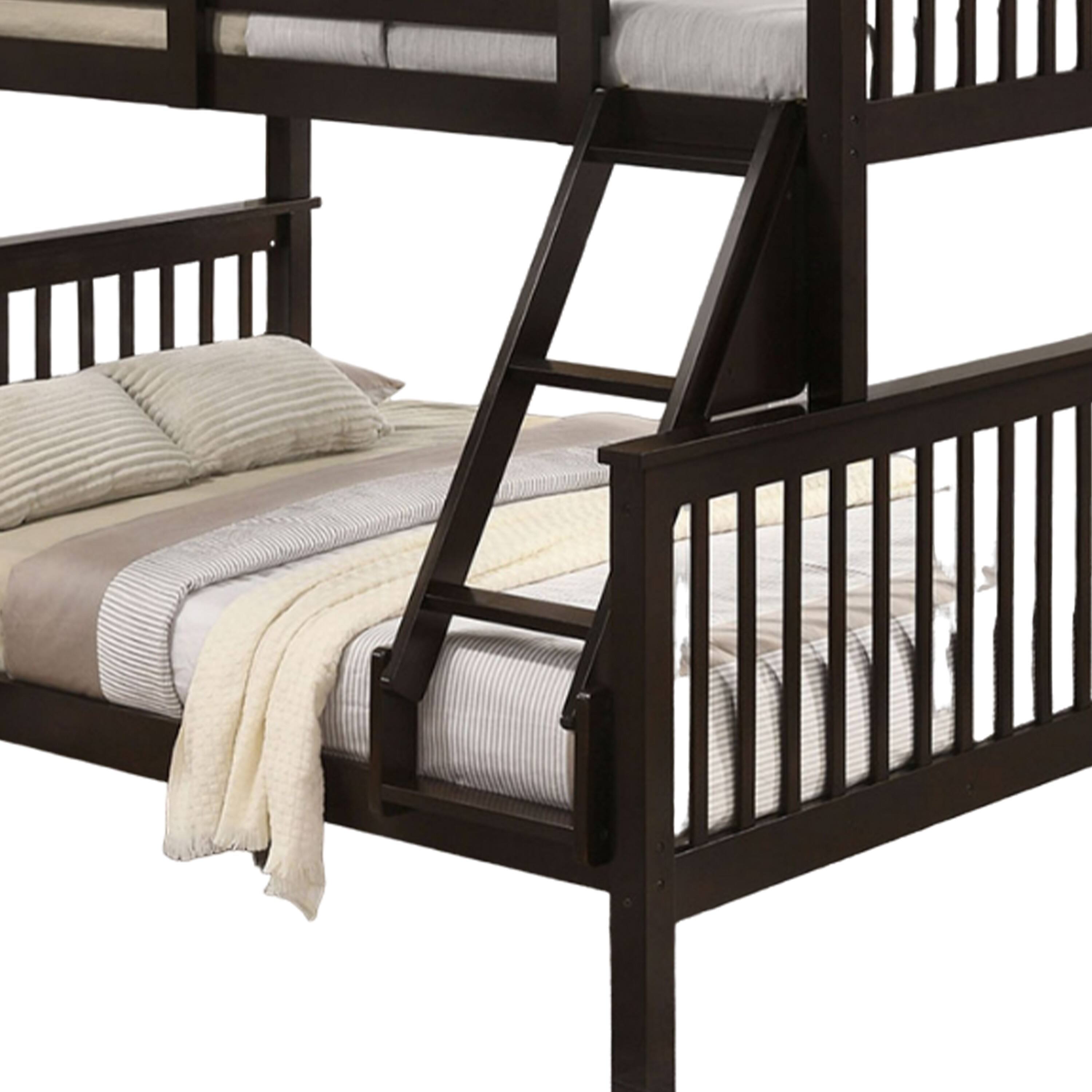 Alt View 2. Manhattan Lane - Bruke Twin/Full Bunk Bed with Ladder, Slatted Cherry Brown Solid Hardwood - Cherry Brown.