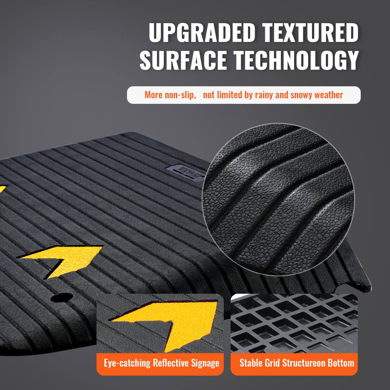 UPGRADED TEXTURED SURFACE TECHNOLOGY  
More non-slip, not limited by rainy and snowy weather  

Eye-catching Reflective Signage  
Stable Grid Structure on Bottom