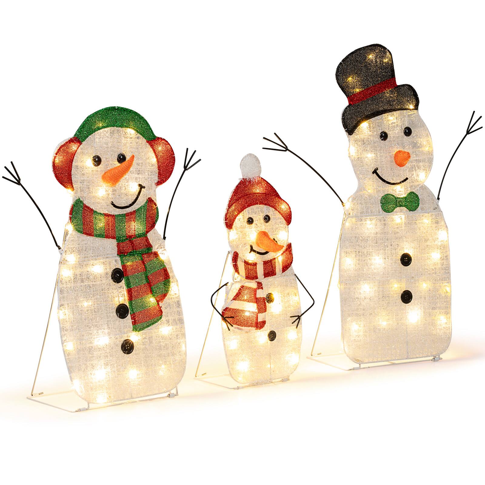 Alt View 5. Gymax - Gymax Set of 3 Pre-Lit 2D Snowman Set w/LED Lights for Home Lawn Yard Garden Plug in Multi-Color - White.