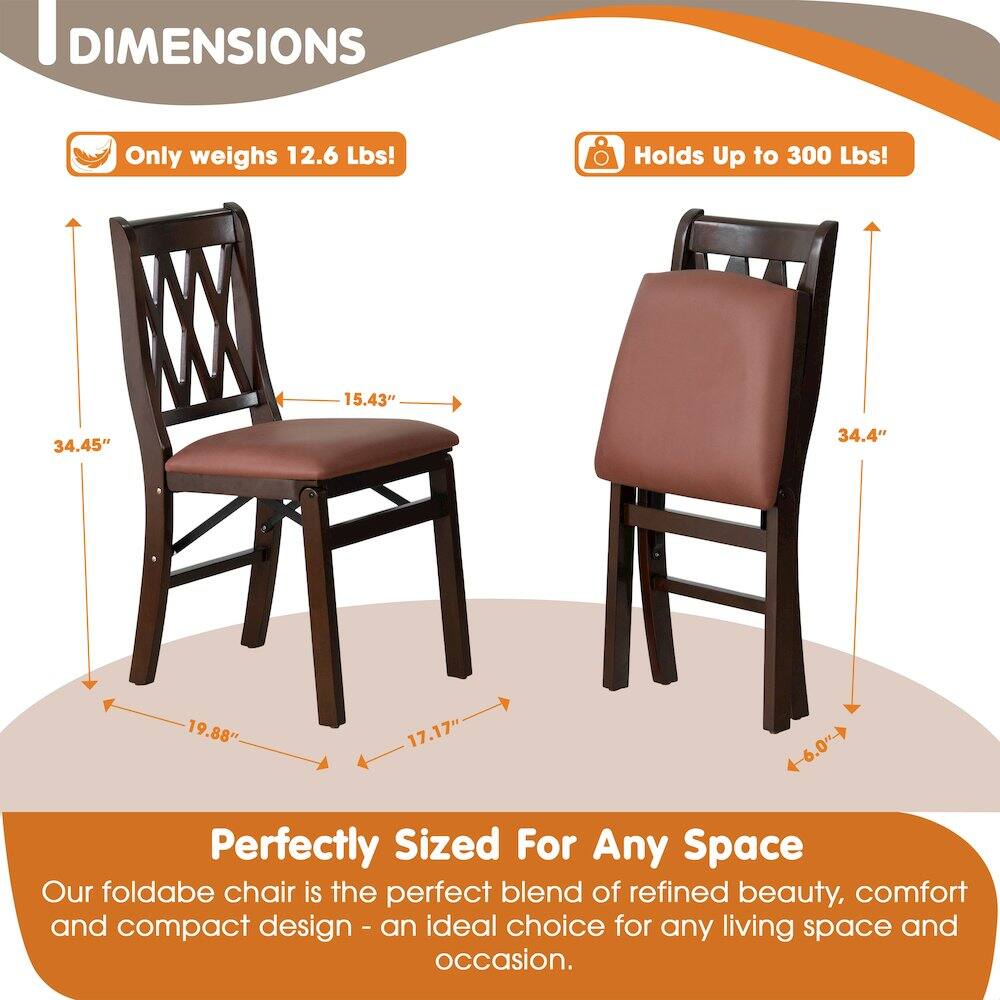 DIMENSIONS

Only weighs 12.6 Lbs!  
Holds Up to 300 Lbs!  

15.43"  
34.45"  
19.88"  
17.17"  
34.4"  
46.0"  

Perfectly Sized For Any Space  
Our foldable chair is the perfect blend of refined beauty, comfort and compact design - an ideal choice for any living space and occasion.