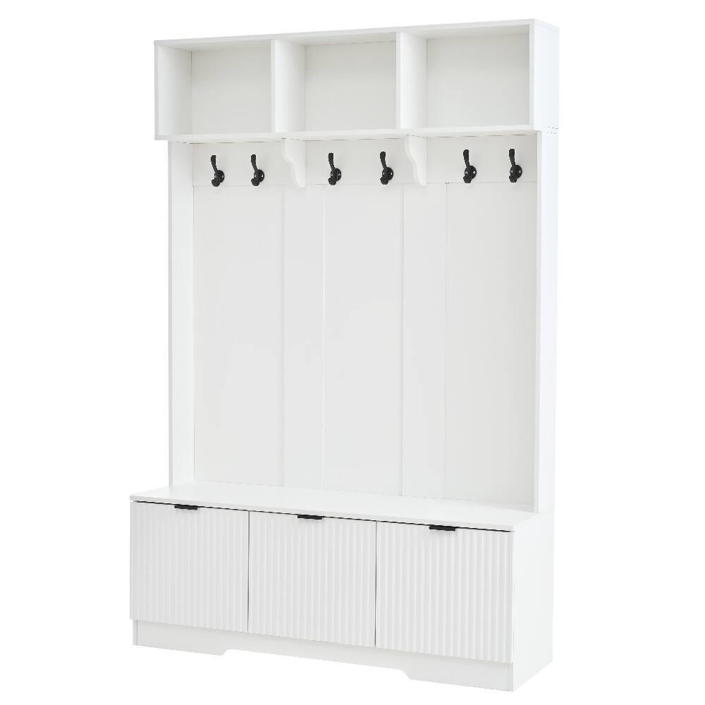 Alt View 4. Loheer - Loheer 5-in-1 hall tree with bench and white entryway shoe storage cabinet, 49.6 inch hallway organizer - White.