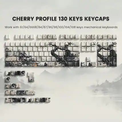 CHERRY PROFILE 130 KEYS KEYCAPS
Work with 61/64/6668/84/87/96/98/100/104/108 keys mechanical keyboards