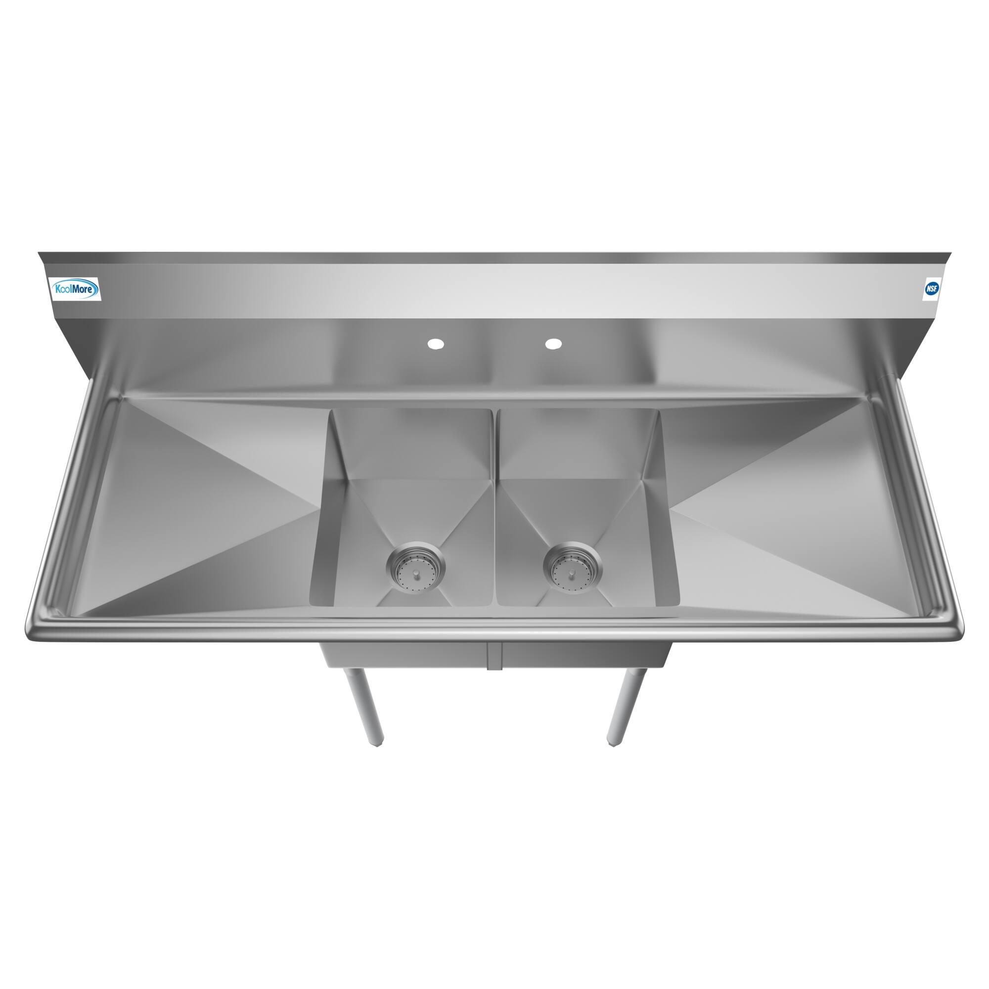 Back. Koolmore - 56 in. Two Compartment Stainless Steel  Sink with 2 Drainboards, Bowl Size 12"x 16"x 10" SB121610-16B3. - Stainless Steel.