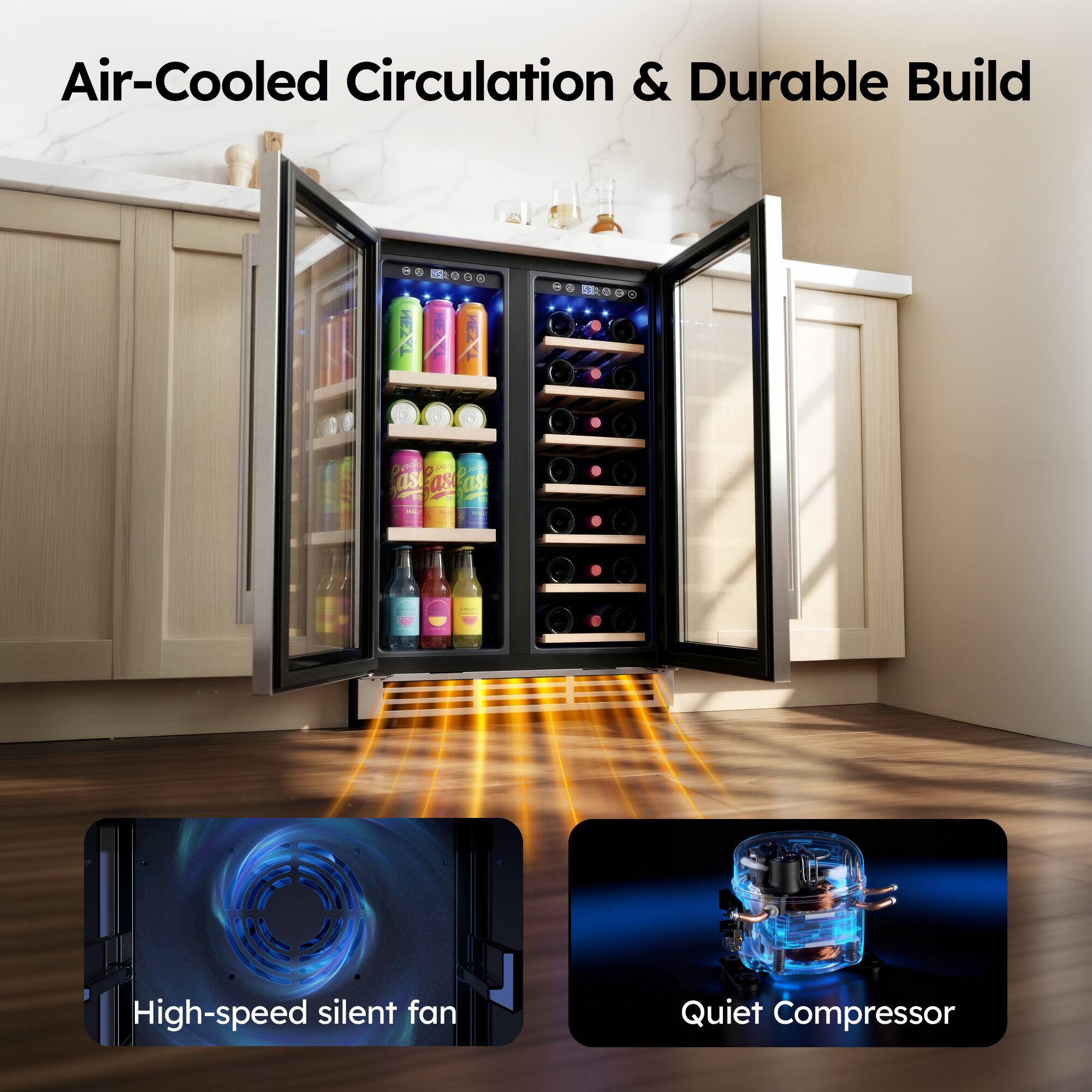 SIMZLIFE 4.7 cu. ft Built in Dual Zone Beverage Refrigerator&Wine