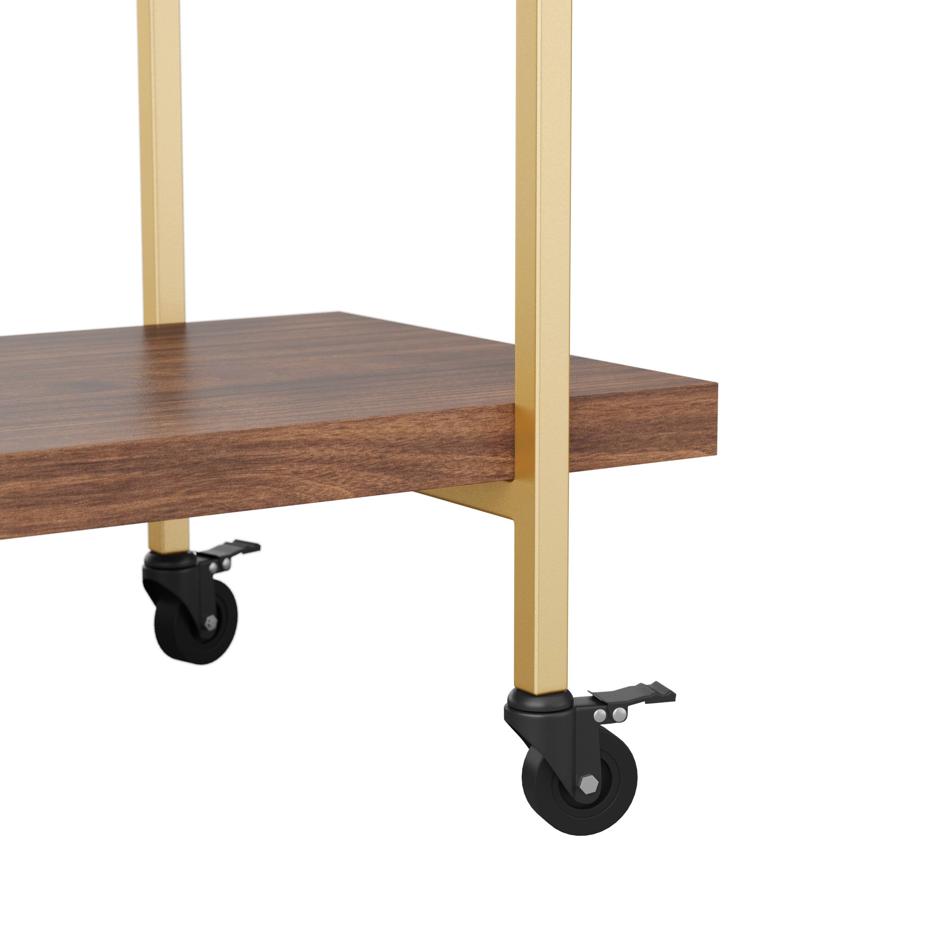 Alt View 21. Martha Stewart - Liam Mobile 2 Tier Printer Cart with Side Storage - Walnut/Polished Brass Frame.