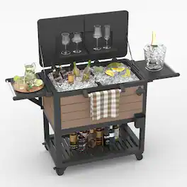 Yardgrace - 104 Quart Rolling Ice Chest Cooler Cart Ice bucket,Patio Backyard Party Drink Beverage Bar Stand Up Cooler Trolley - Brown