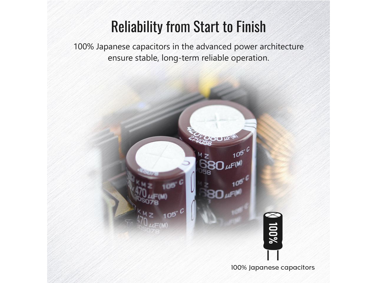 Reliability from Start to Finish

100% Japanese capacitors in the advanced power architecture ensure stable, long-term reliable operation.

100% Japanese capacitors