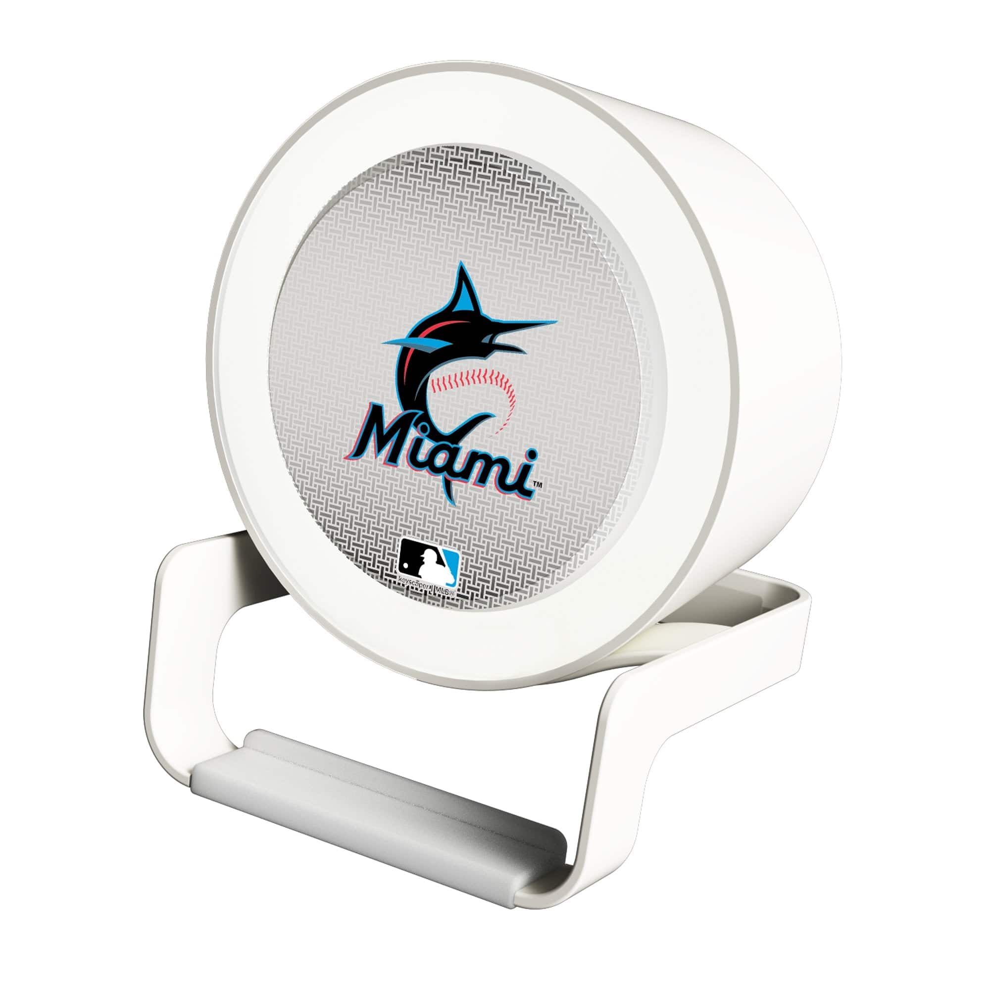 Front. Keyscaper - Miami Marlins Linen Print Nightlight Charger & Bluetooth Speaker - White.
