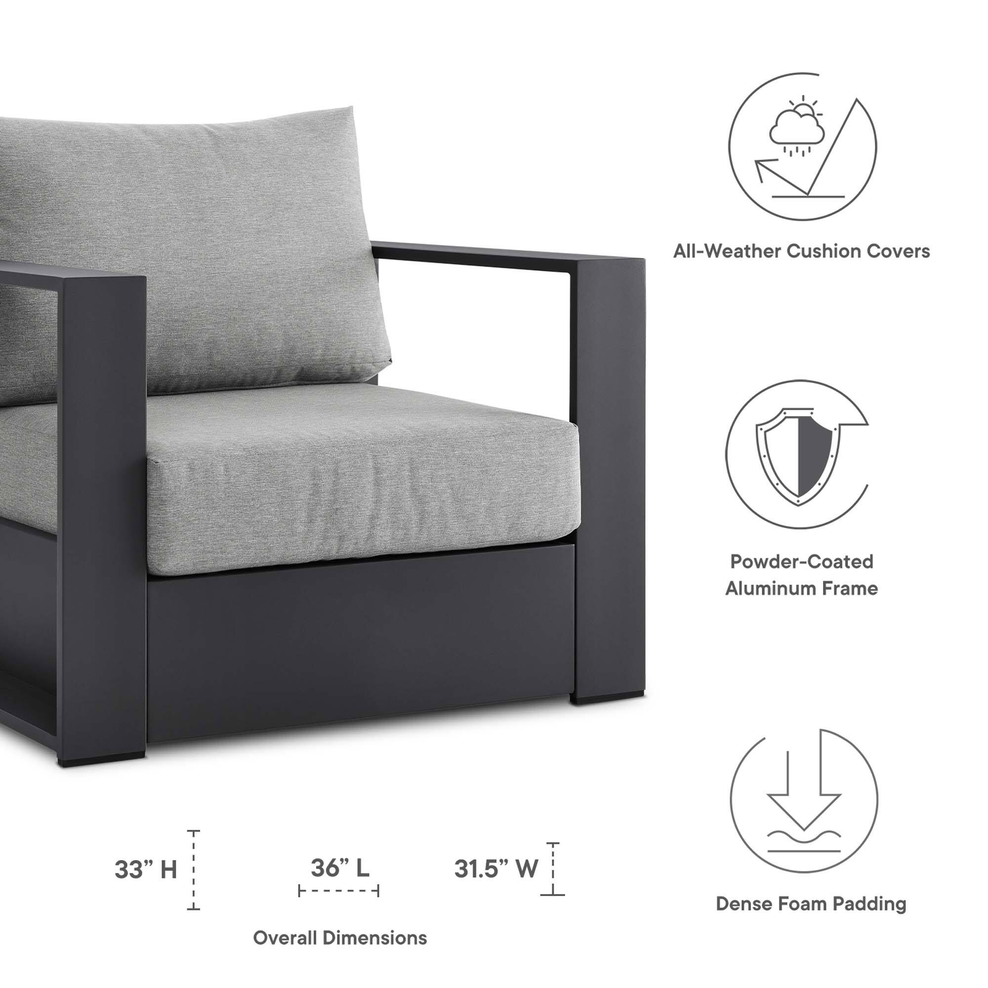 All-Weather Cushion Covers  
Powder-Coated Aluminum Frame  
33" H x 36" L x 31.5" W  
Overall Dimensions  
Dense Foam Padding
