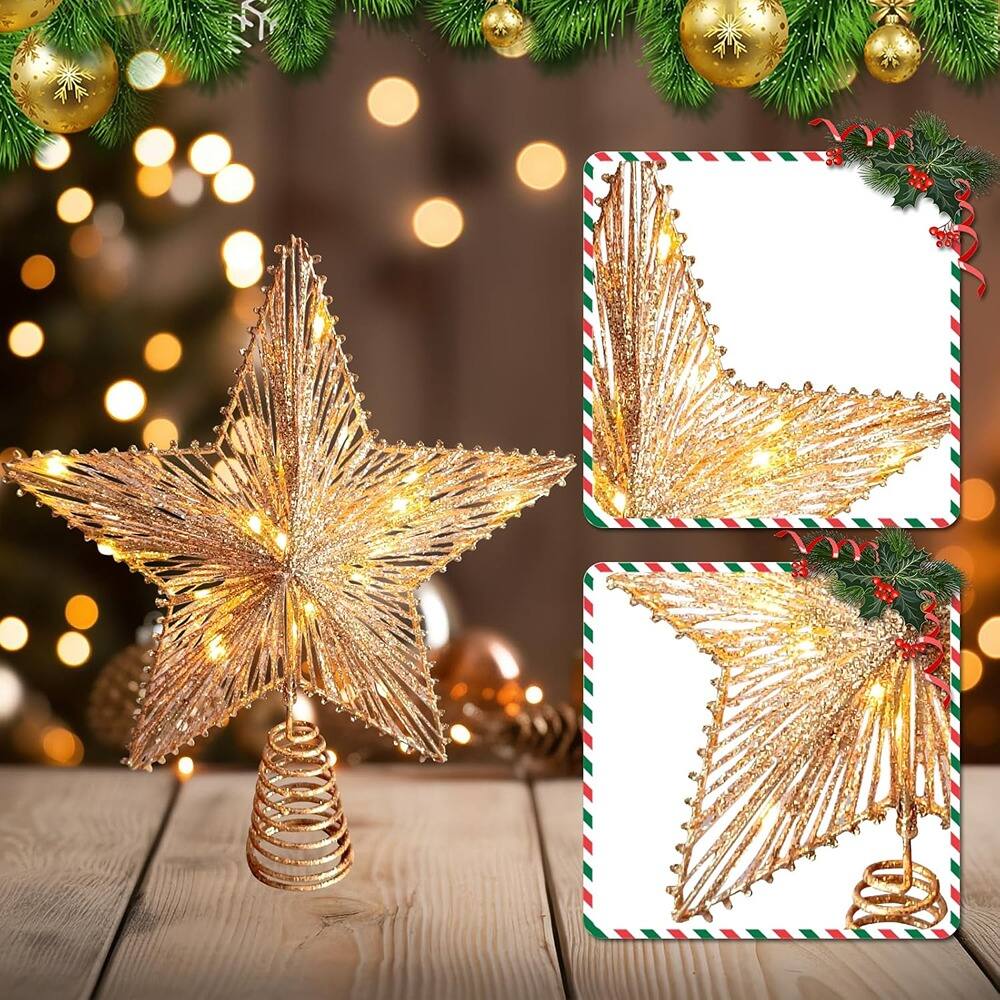 Angle. Schertz - 10" Gold Glitter Christmas Tree Topper Star w/ 30 LED Lights - Gold.