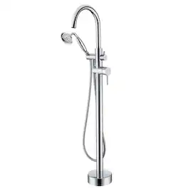 Boyel Living - 6 GPM 2-Handle Floor Mount Freestanding Tub Faucet with Hand Shower and Built-in Valve - Chrome