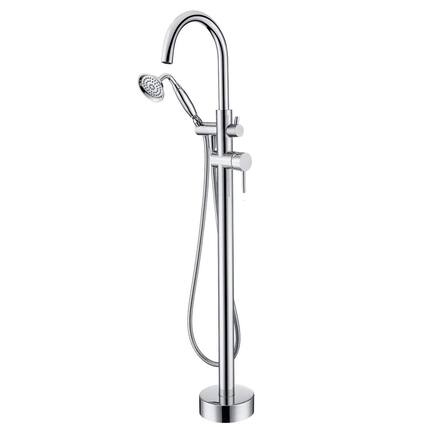 Front. Boyel Living - 6 GPM 2-Handle Floor Mount Freestanding Tub Faucet with Hand Shower and Built-in Valve in Chrome - Chrome.