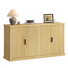Songmics Home - Transitional Buffet Cabinet, Console Cabinet, Sideboard with Adjustable Shelves, Fluted Doors, Buffet Table - Oak Beige