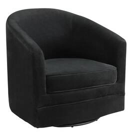Costway - Modern Swivel Barrel Upholstered Velvet Armchair with Metal Base - Black