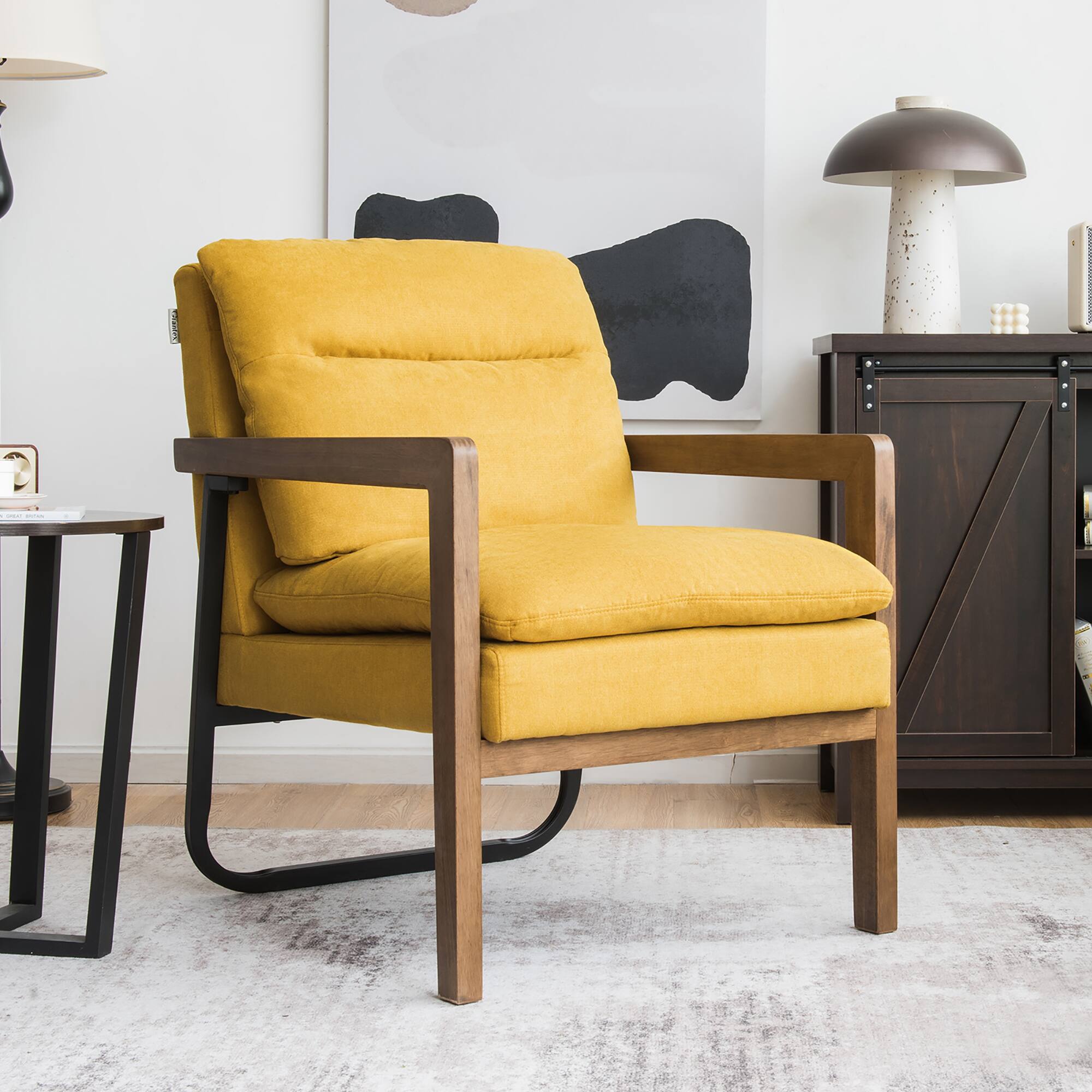 Alt View 1. Costway - Costway Modern Accent Armchair Lounge Chair w/ Rubber Wood Legs & Steel Bracket - Yellow.