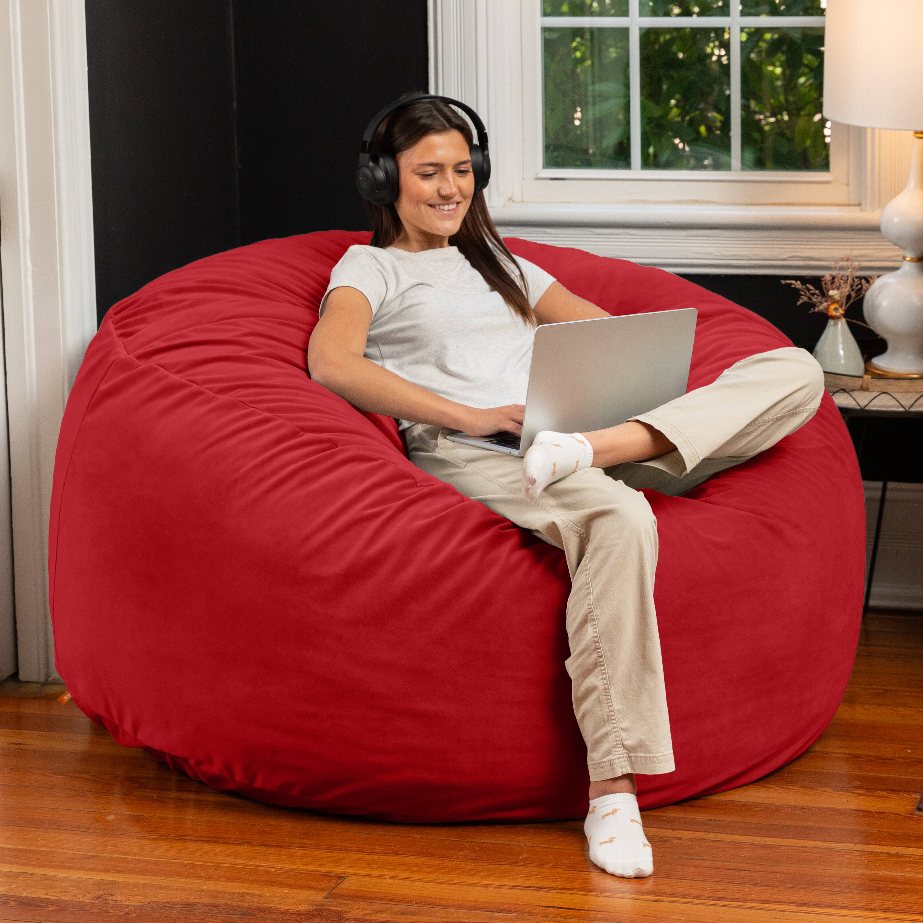 Back. Jaxx - Jaxx 5 Foot Saxx - Large Round Bean Bag Chair for Adults - Lush Velvet Merlot - Lush Velvet Merlot.