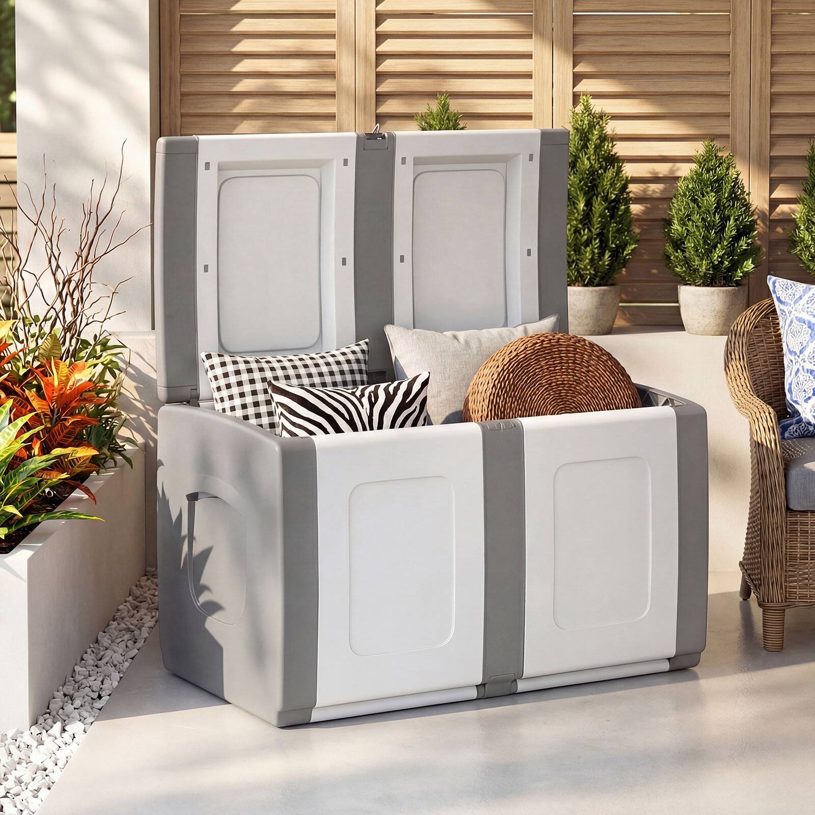 Alt View 1. Gymax - Gymax Deck Box Patio Container w/ Lockable Lid Weatherproof Plastic Storage Bin Gray & White - Gray.