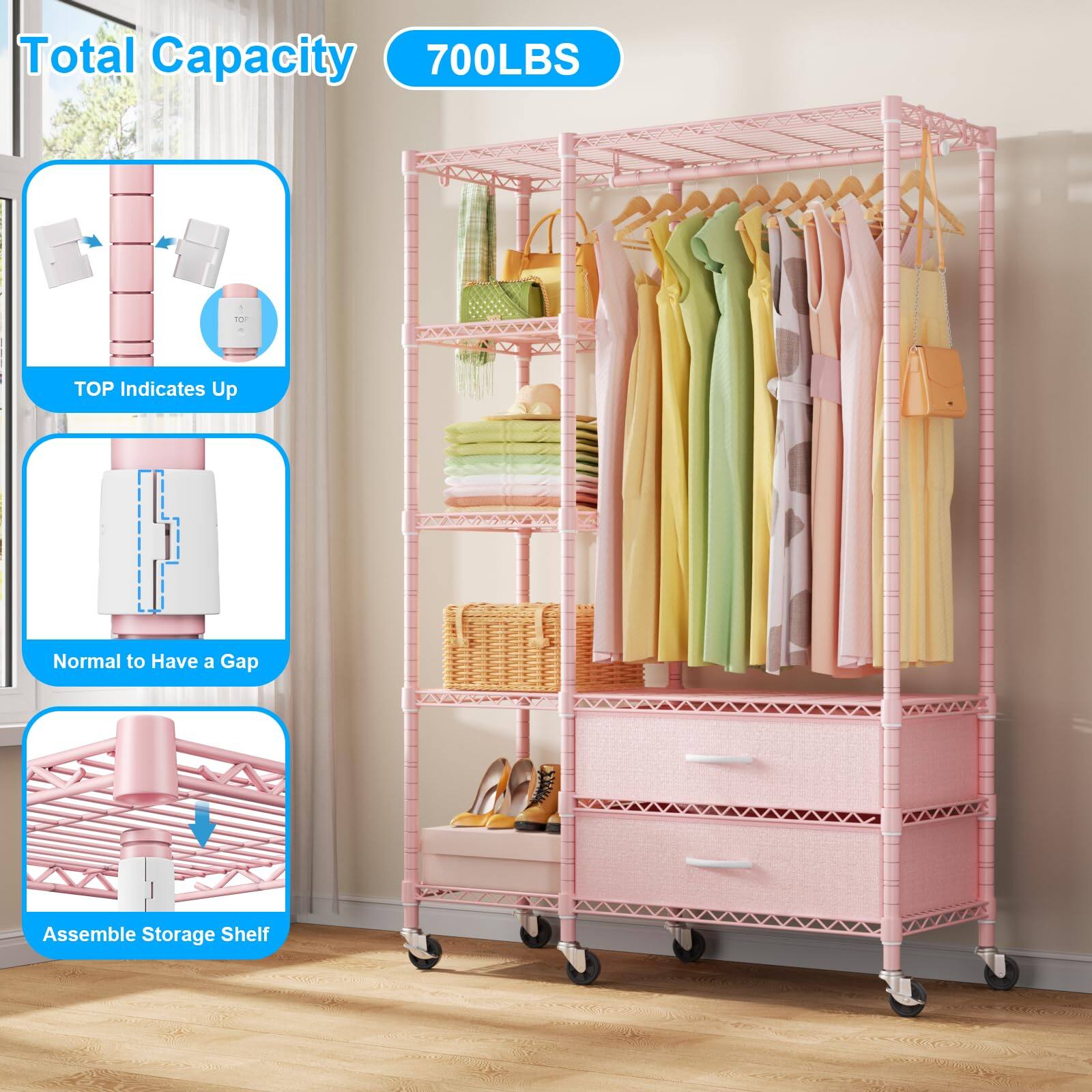 Total Capacity 700LBS

TOP Indicates Up

Normal to Have a Gap

Assemble Storage Shelf
