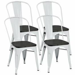 Gymax - Set of 4 Metal Dining Side Chair Wood Seat Stackable Cafe Bistro - White