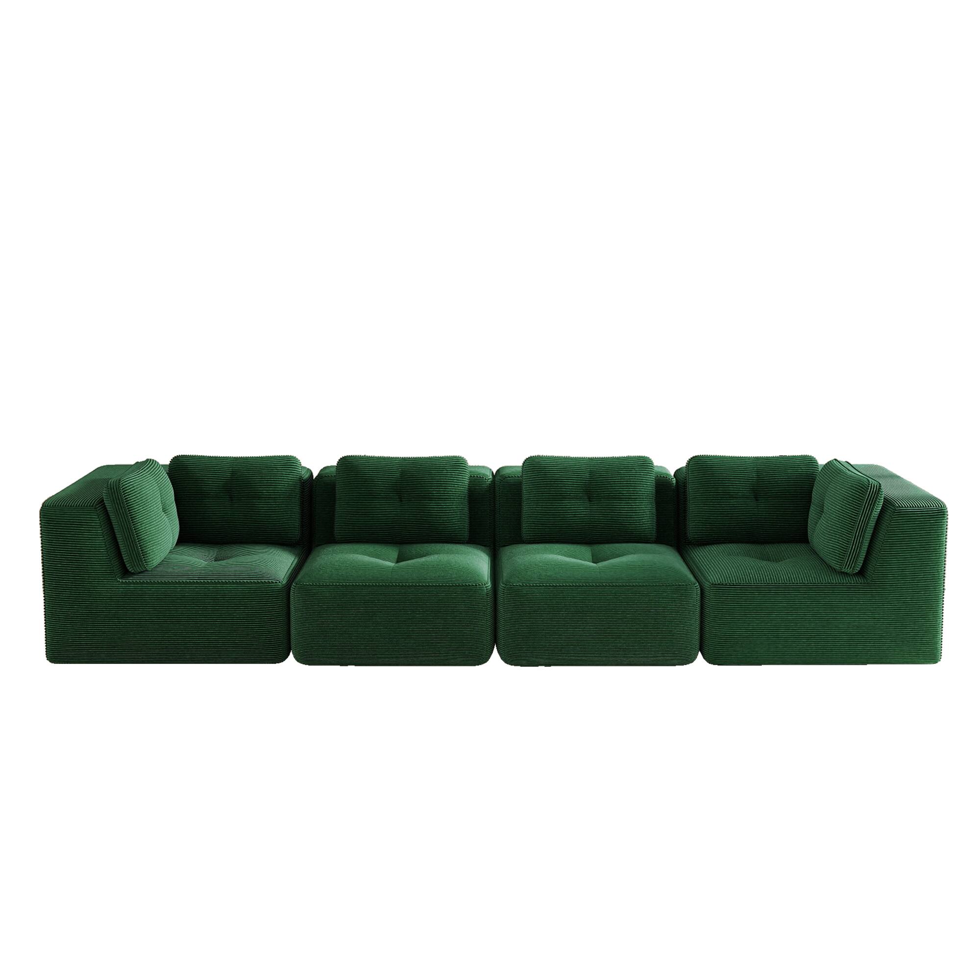 Alt View 2. LOVMOR - 4 Seater Corduroy Modular Sectional Couch Deep Seat No Assembly Compressed Pack Anti Slip Tufted For Soft Home - Green.