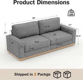 Dyonery - 86" Modern Single Sofa ,Deep Seat Modular Sofa Couch,Solid Wood Frame,Spring Cushions,Easy Assembly,Gray - Gray