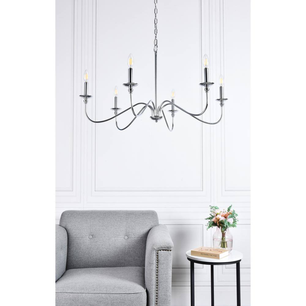 Angle. Living District - Rohan 6 lights polished nickel chandelier - Polished Nickel.