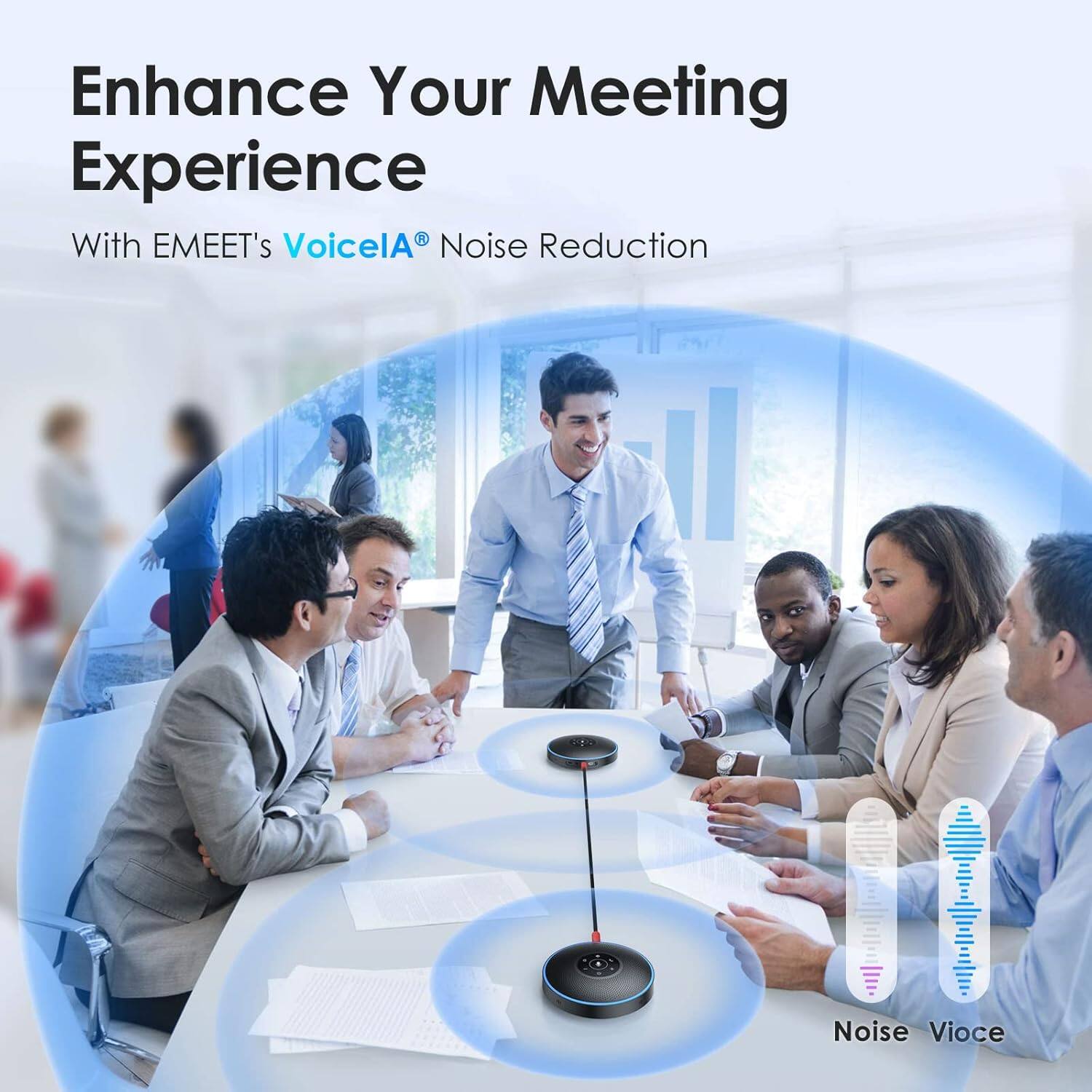 Enhance Your Meeting Experience  
With EMEET's VoicelA® Noise Reduction  

Noise Voice