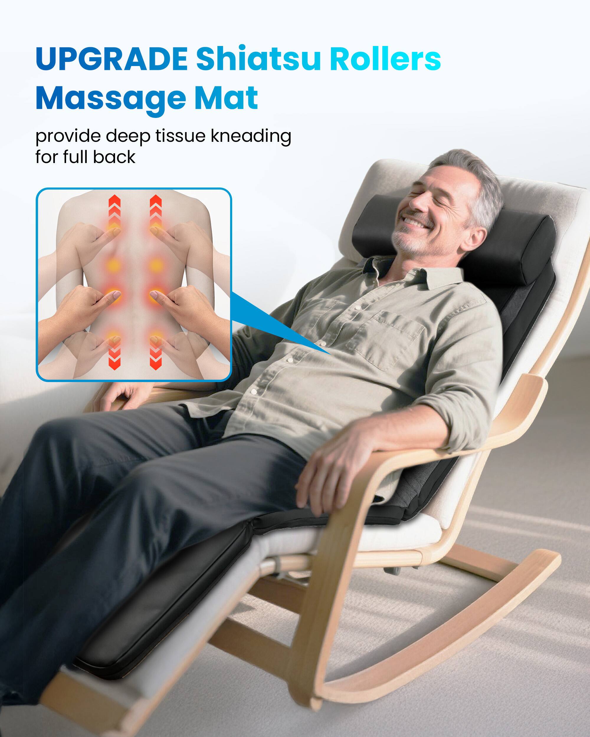 UPGRADE Shiatsu Rollers Massage Mat provide deep tissue kneading for full back