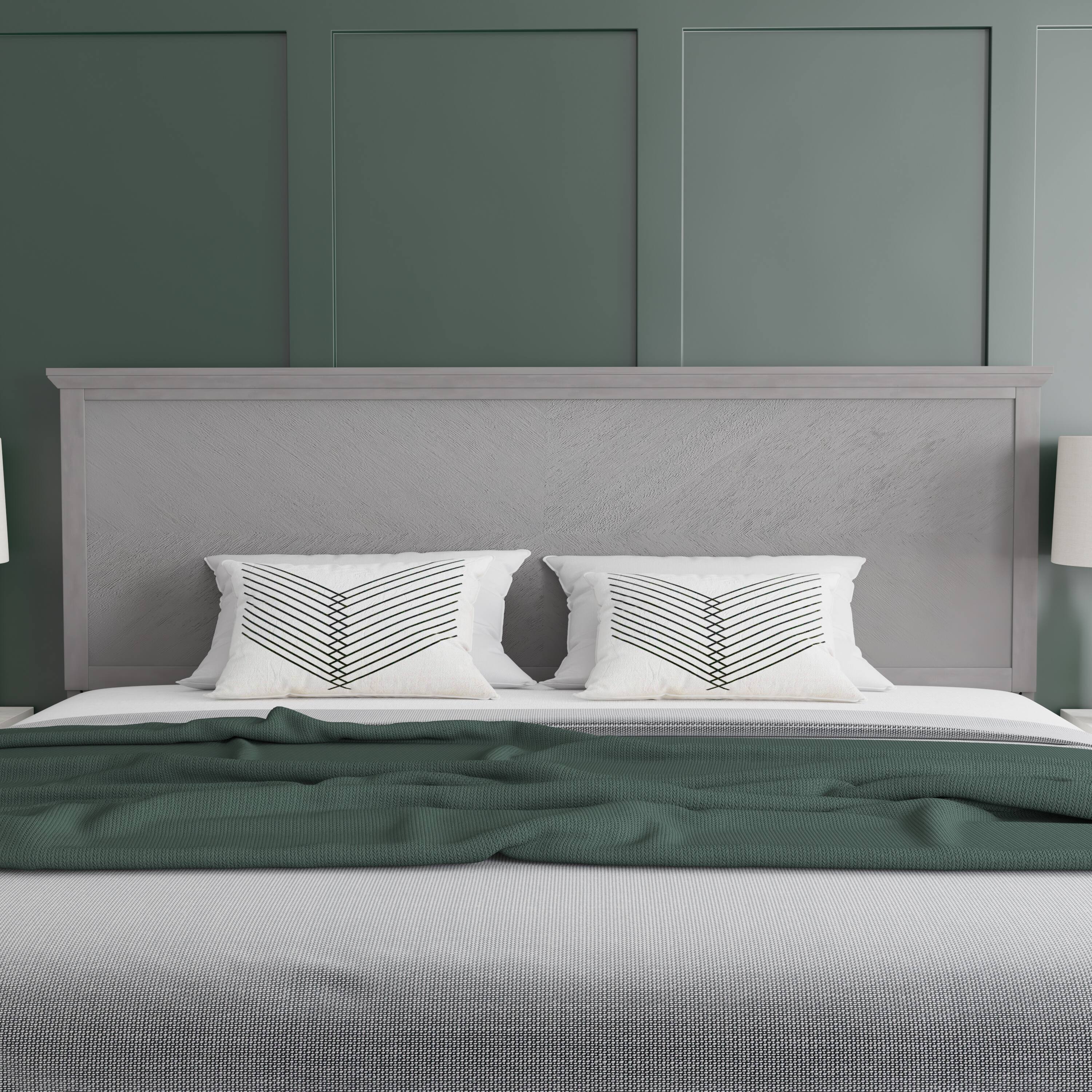 Alt View 3. Emma + Oliver - Frenti Herring Bone Wooden Adjustable Headboard Only - Gray Wash.