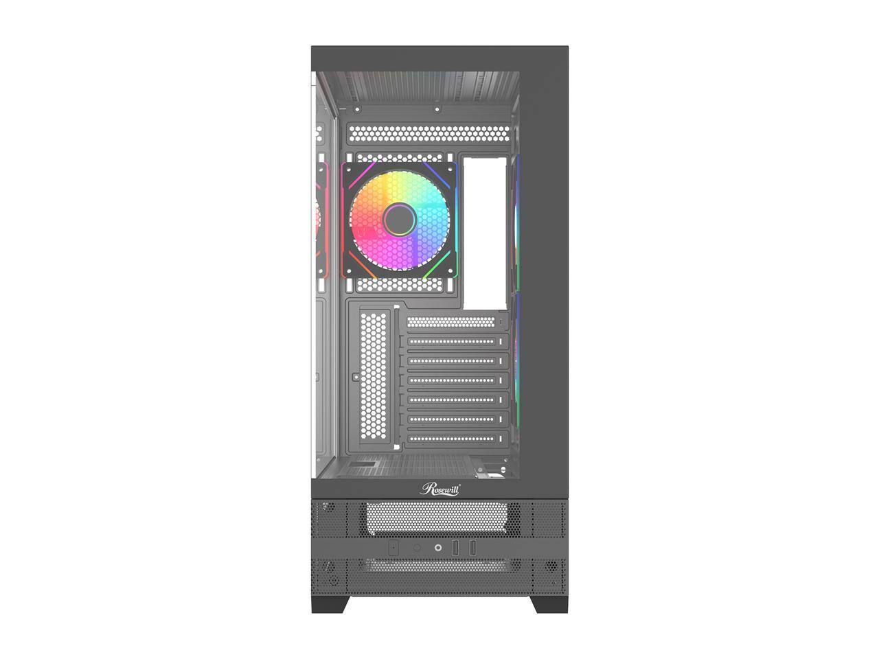 Alt View 2. Rosewill - Rosewill ACA501 Mid Tower ATX Case, Black, 3 ARGB Fans, Tempered Glass, Back-Plug Motherboard Design - Black.