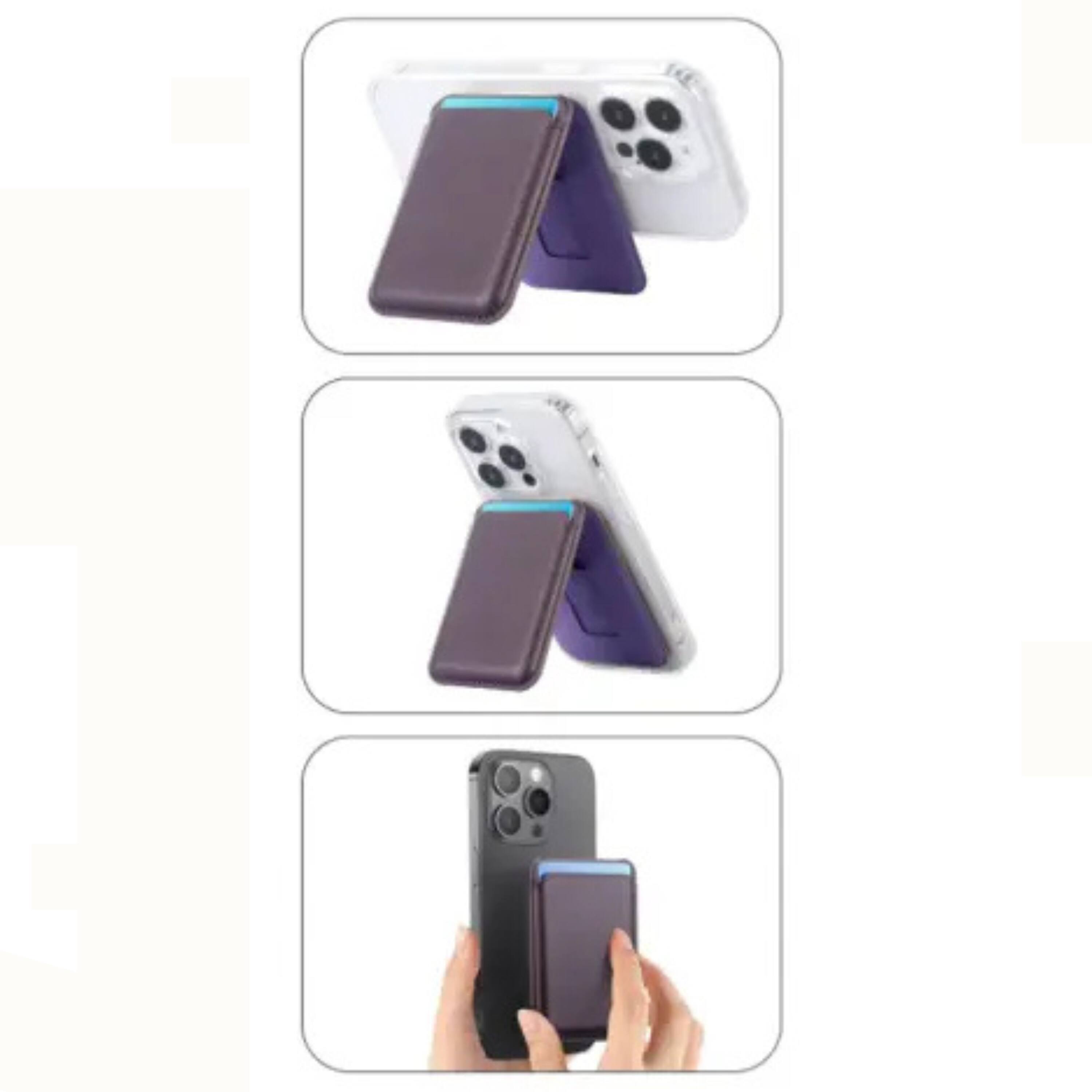 Angle. Kitcheniva - Magnetic Back Wallet Card Holder for iPhone & Samsung Phones Brown - Brown.