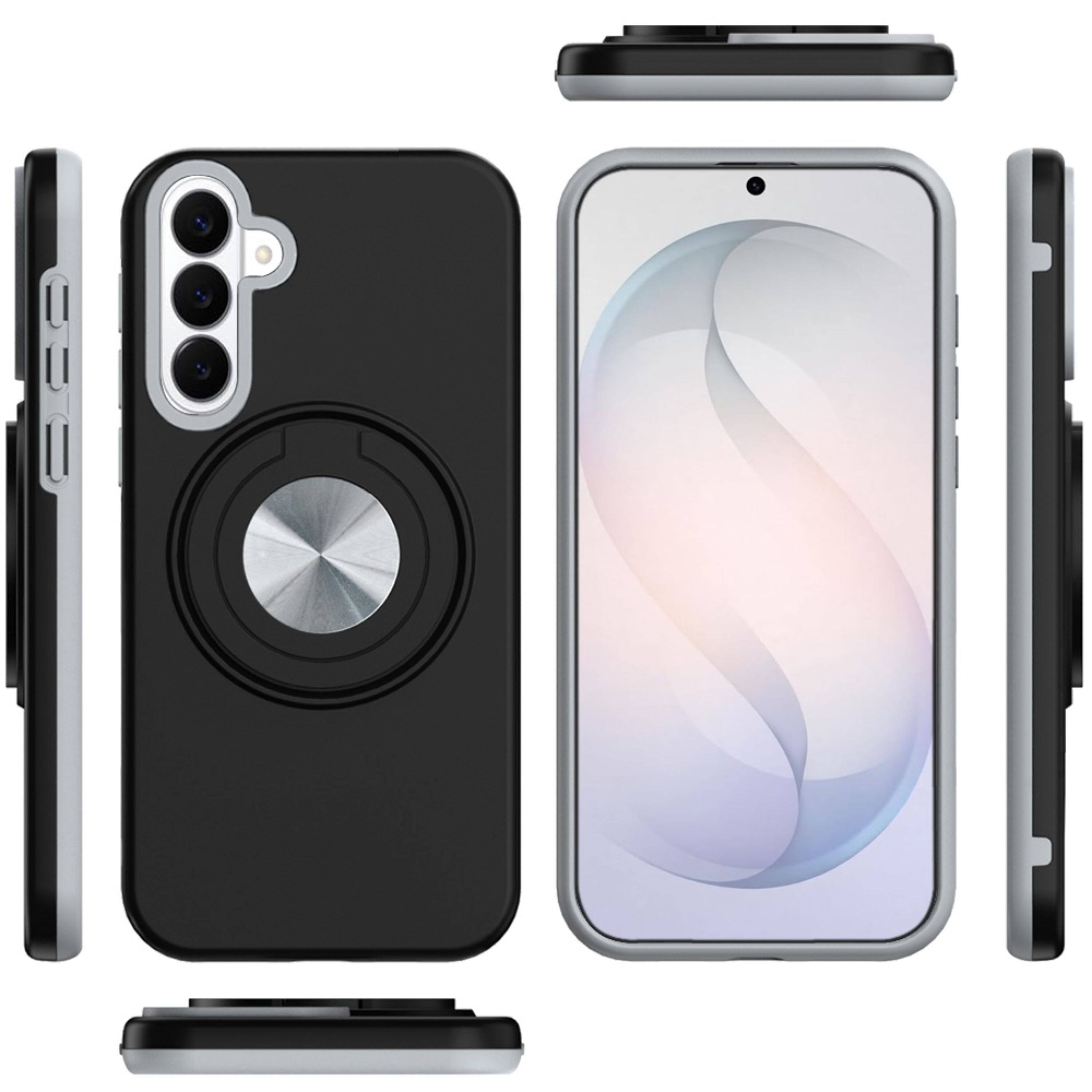 Angle. Kitcheniva - Solid Rugged Shockproof With 360 Stand Plus Tempered Glass For Samsung S26 FE Black - Black.