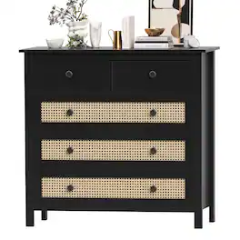 Boyel Living - Sideboard Buffet Cabinet with 4 Drawers Modern Wooden Console Cabinet - Black